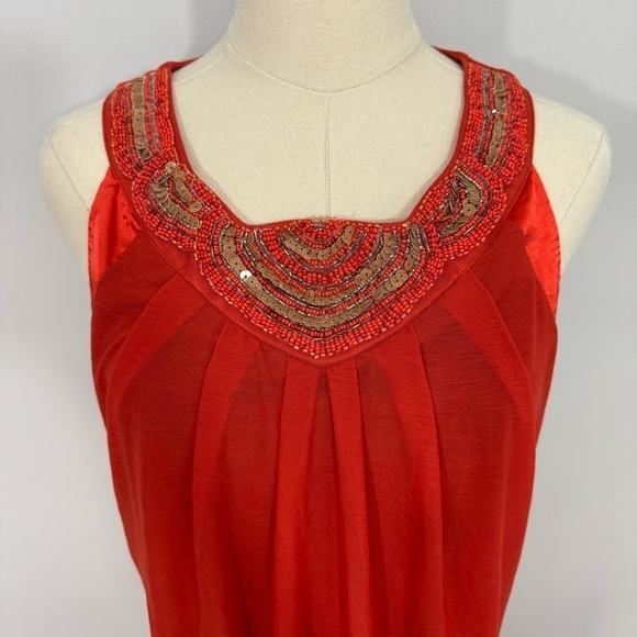Le Chateau Beaded Boho Shift Dress Sz Small Orange Gold Cocktail Party Relaxed - Picture 3 of 12